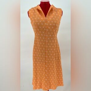 Vintage 60s Mod Orange & White Dainty Floral Sleeveless Knit Dress